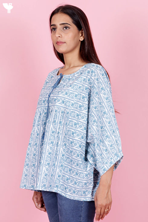 Cambric Cotton Peasant Top In Floral Print